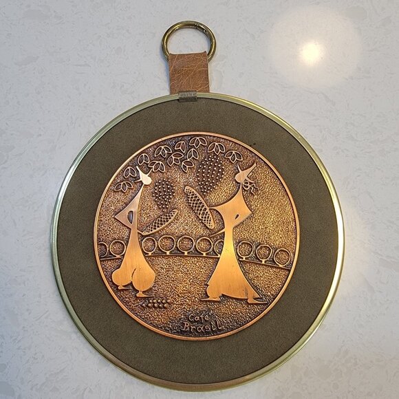 Vintage Brazilian Copper Embossed Art Plaque COBRARTE Cafe Brasil Ready To Hang - Picture 1 of 5